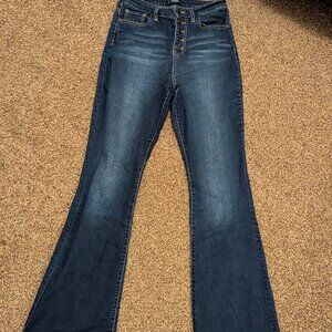 YMI Dark Denim Super Soft Stretchy High Rise Wasited Fit & Flare 5 Button Up Jea